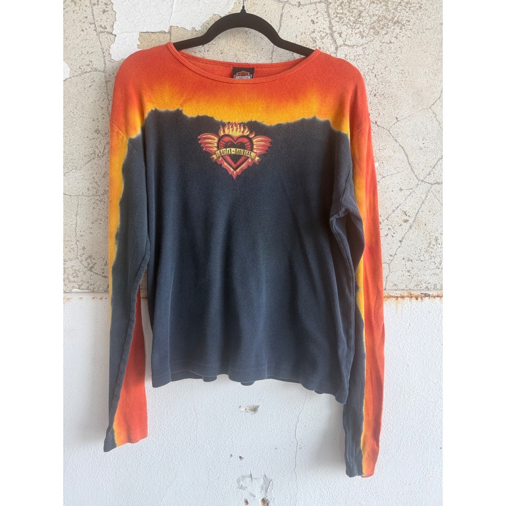 Vtg Harley Davidson Shirt Flame Heart Long Sleeve Y2K Biker Graphic Tee XL USA